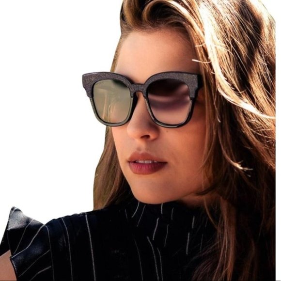 BNWT Jimmy Choo MAYEL/S VE 018R Clubmaster Black Glittery Sunglasses Brown Lens - Picture 2 of 6